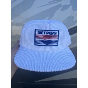 Vintage 70s 80s white corduroy Diet Pepsi embroidered trucker flat brim cap USA